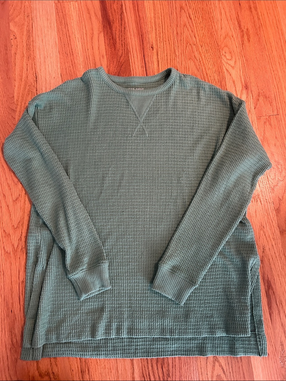 American Eagle Outfitters Waffle Knit Crewneck in Sage